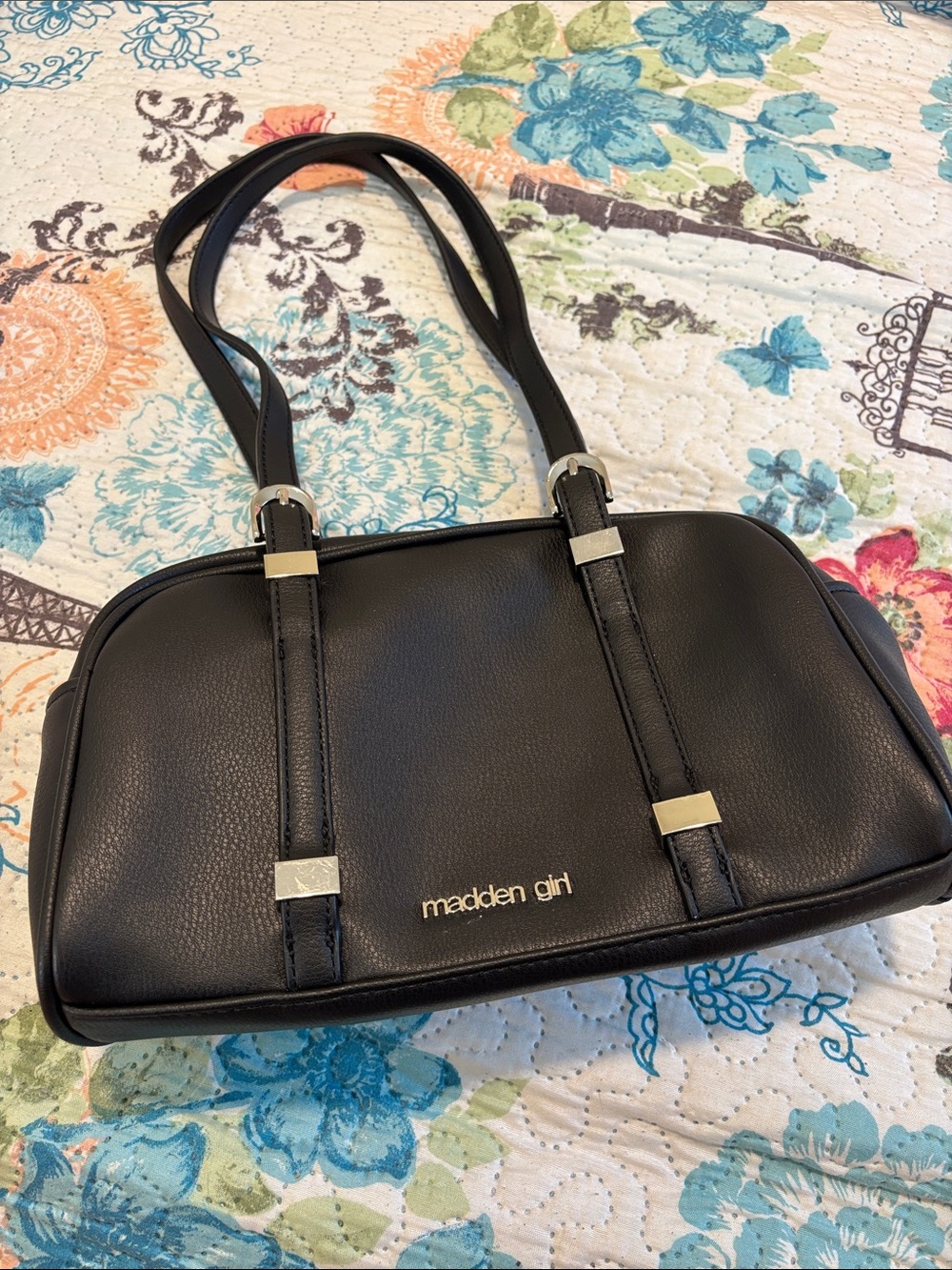 Madden Girl Black Shoulder Bag with Silver Accents
